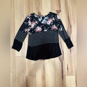 Floral Striped Black Top